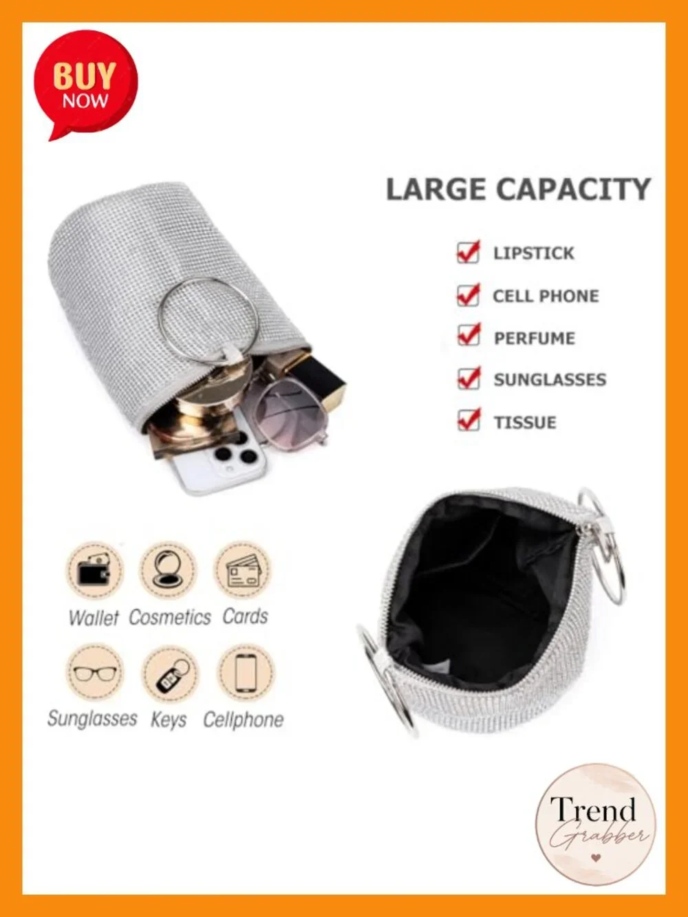 Rhinestone Top Handle Evening Bag Sparkly Mini Bucket Clutch Party Wedding